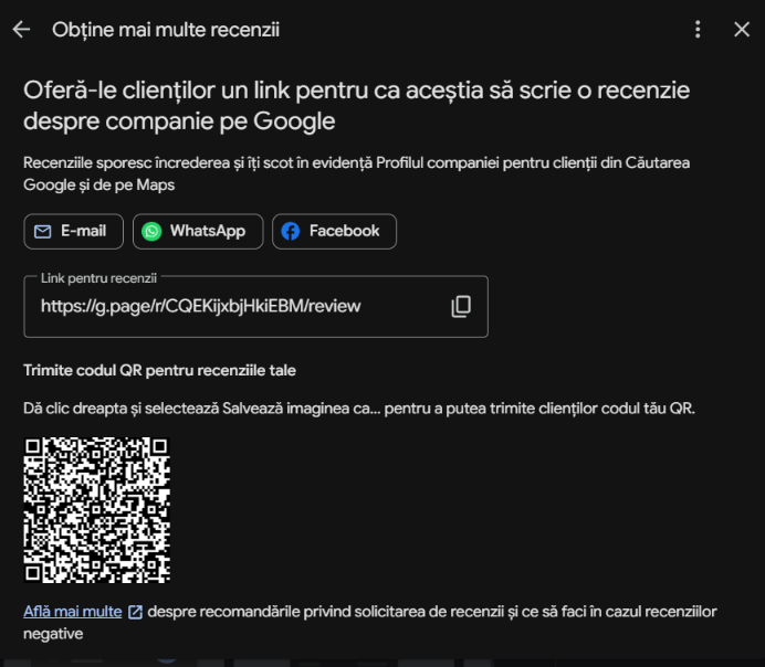 Solicitarea recenziilor în Profilul Google Business