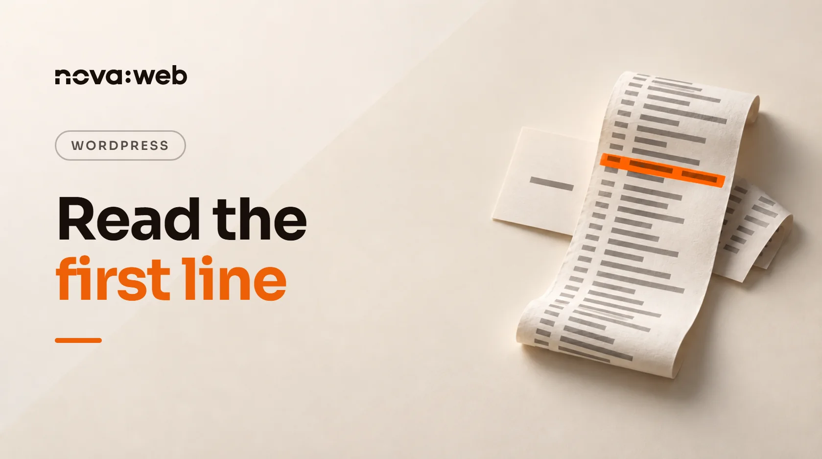 A printed log strip with one line highlighted in orange, next to the headline "Read the first line"