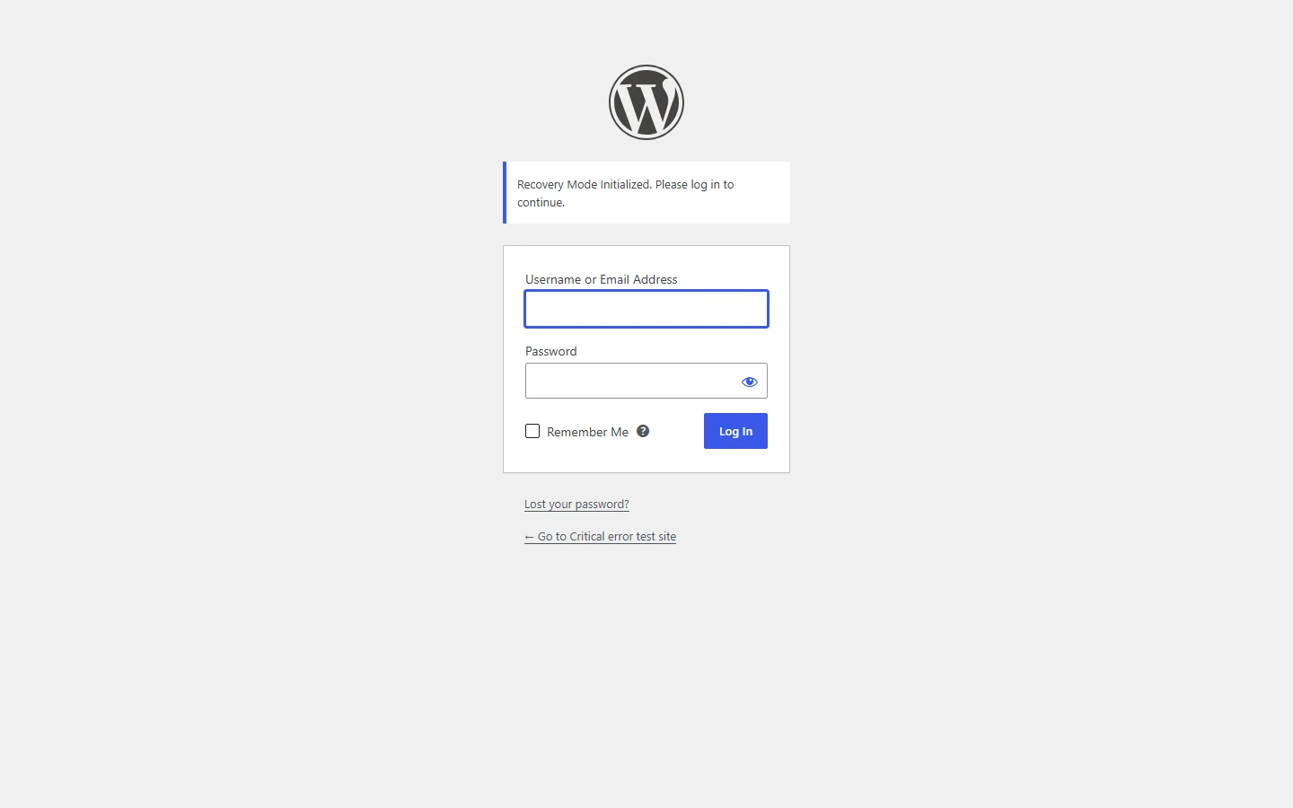 How to fix "There has been a critical error on this website" in WordPress 4 WordPress login screen with the notice "Recovery Mode Initialized. Please log in to continue."